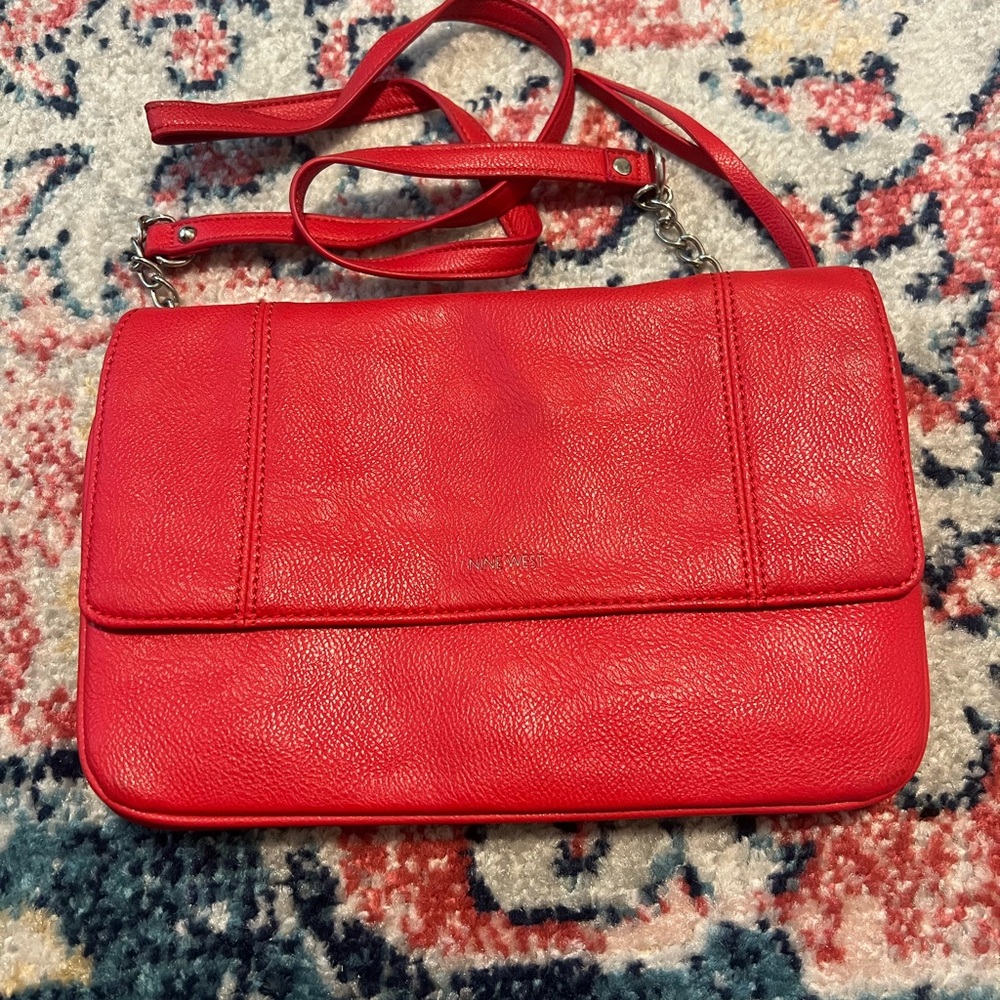 Nine West Red Purse Handbag Flap Chain Strap